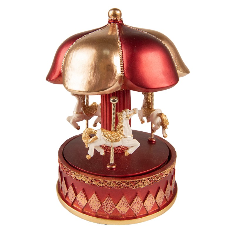 Clayre & Eef Music box Carousel 16 cm Red Polyresin