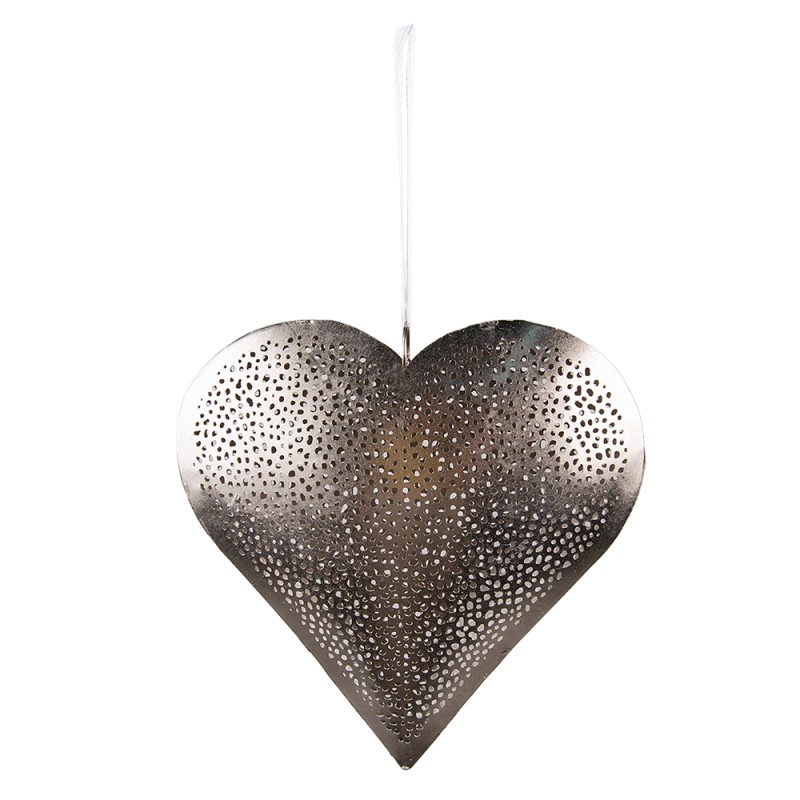 Clayre & Eef Decorative Pendant 20x20 cm Silver colored Iron Heart-Shaped