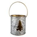 Clayre & Eef Tealight Holder Ø 9x10 cm Grey Gold colored Iron Christmas Tree