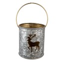 Clayre & Eef Tealight Holder Ø 9x10 cm Grey Gold colored Iron Reindeer