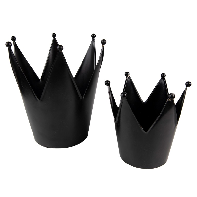 Clayre & Eef Tealight Holder Crown Ø 18x21 cm Black Iron