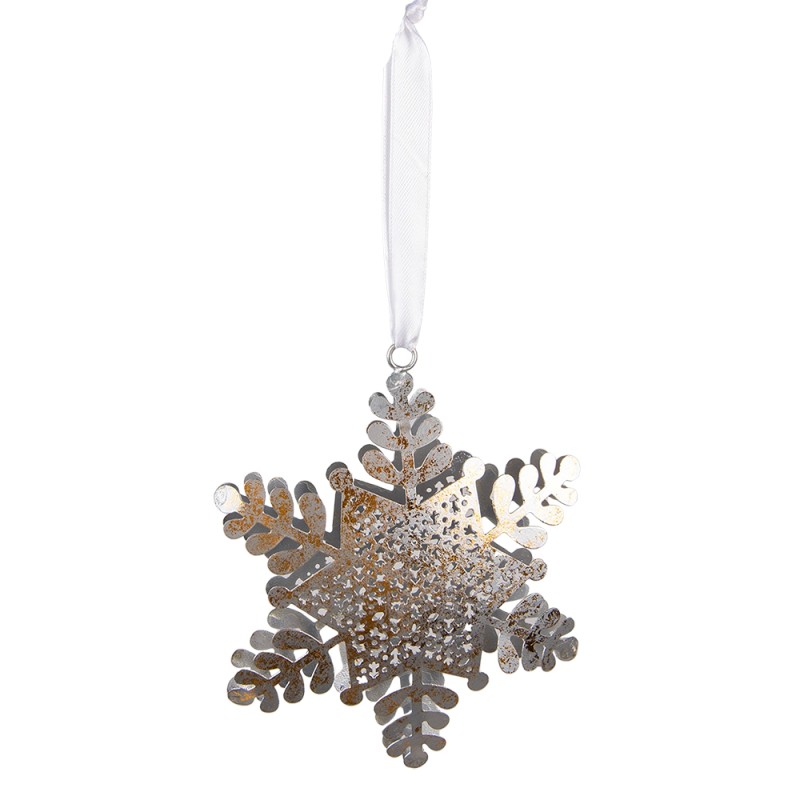 Clayre & Eef Ornamento Natalizio Fiocco di neve 7x1x9 cm Color argento Or Ferro