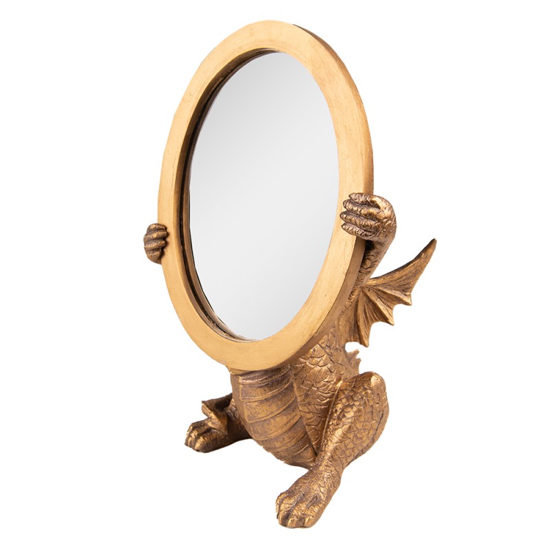 Clayre & Eef Standing Mirror Dragon 16x25 cm Gold colored Plastic Glass