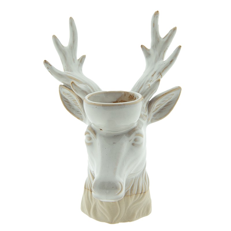 Clayre & Eef Tealight Holder Reindeer 18 cm Beige Brown Porcelain