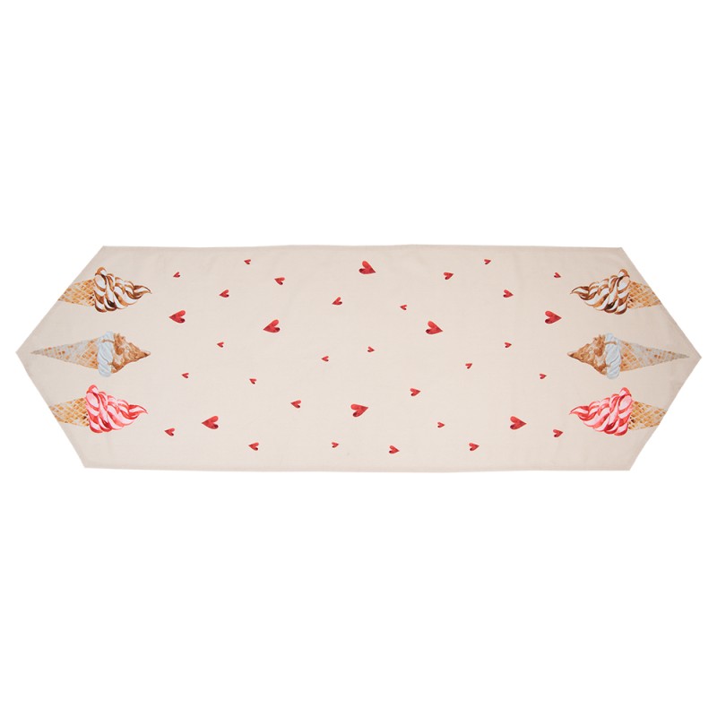 Clayre & Eef Table Runner 50x160 cm Beige Pink Cotton Ice Cream