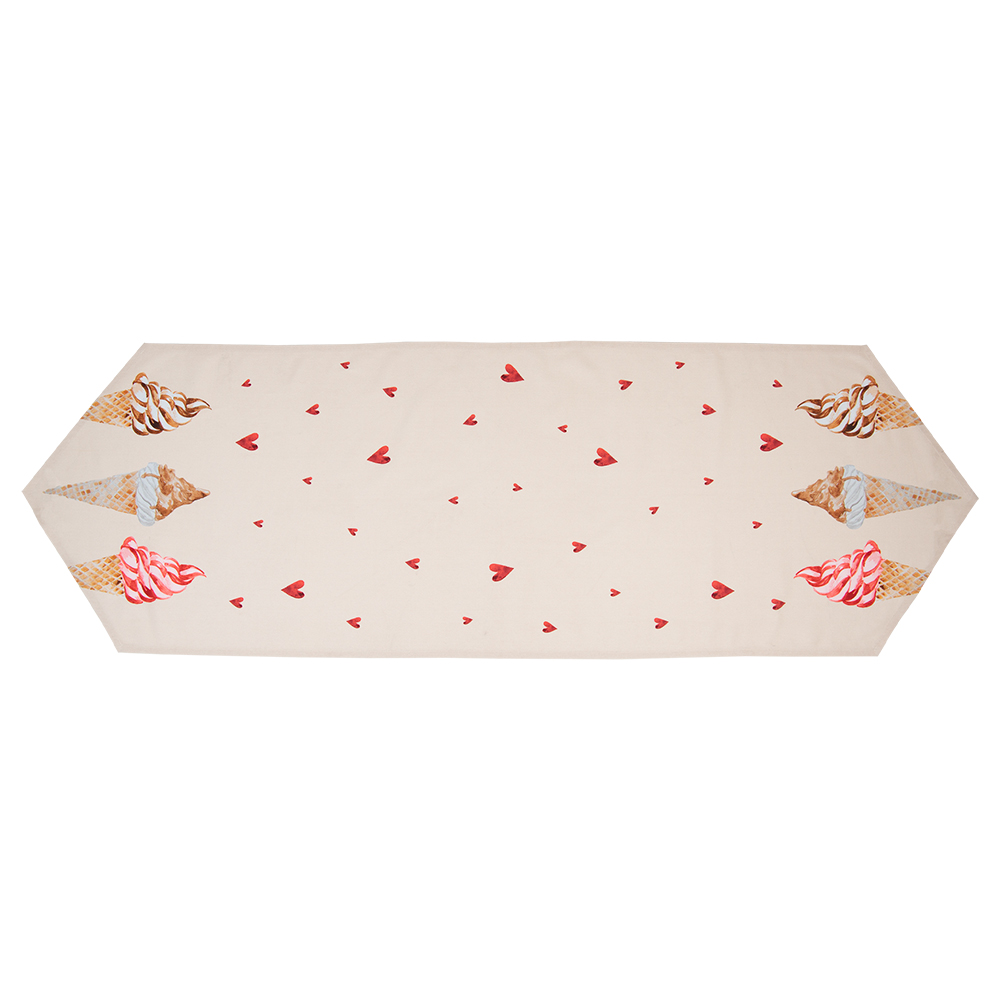 Tafelloper 50X160 Cm Beige Roze Katoen Ijsjes-image