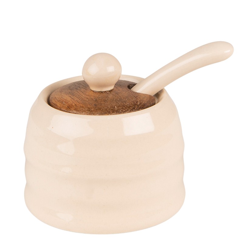 Clayre & Eef Pot de stockage Ø 8x6 cm Beige Marron Céramique