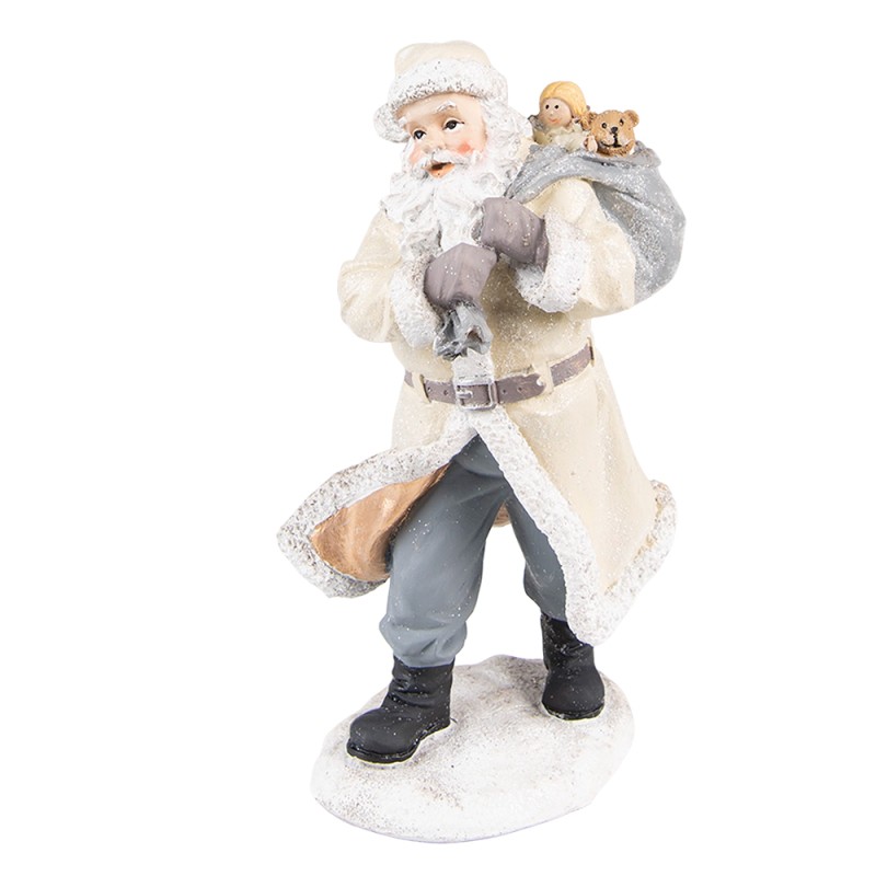 Clayre & Eef Figur Weihnachtsmann 21 cm Beige Grau Polyresin