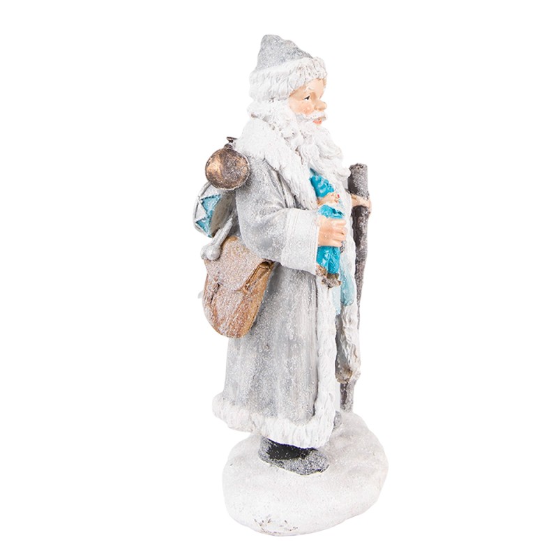 Clayre & Eef Figur Weihnachtsmann 21 cm Grau Blau Polyresin