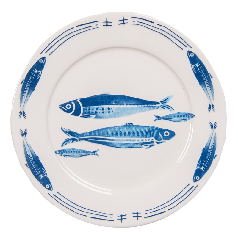 Clayre & Eef Frühstücksteller Ø 20 cm Weiß Blau Porzellan Fische