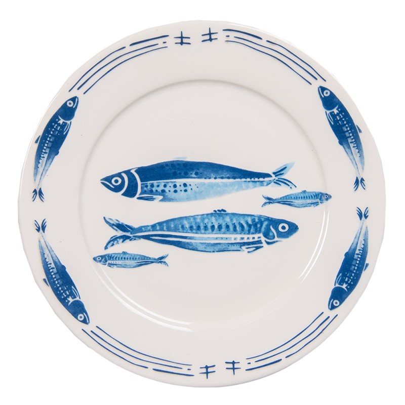 Clayre & Eef Breakfast Plate Ø 20 cm White Blue Porcelain Fishes