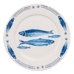 Clayre & Eef Piatto da cena   Ø 26 cm Bianco Blu  Porcellana Pesci