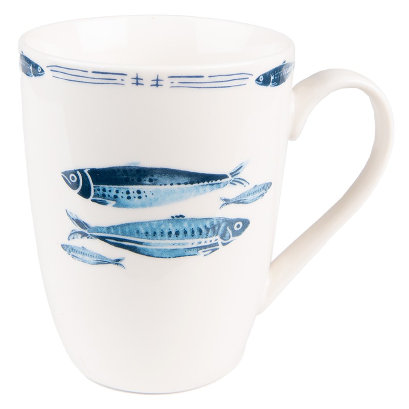 Clayre & Eef Tasse 330 ml Weiß Blau Porzellan Fische