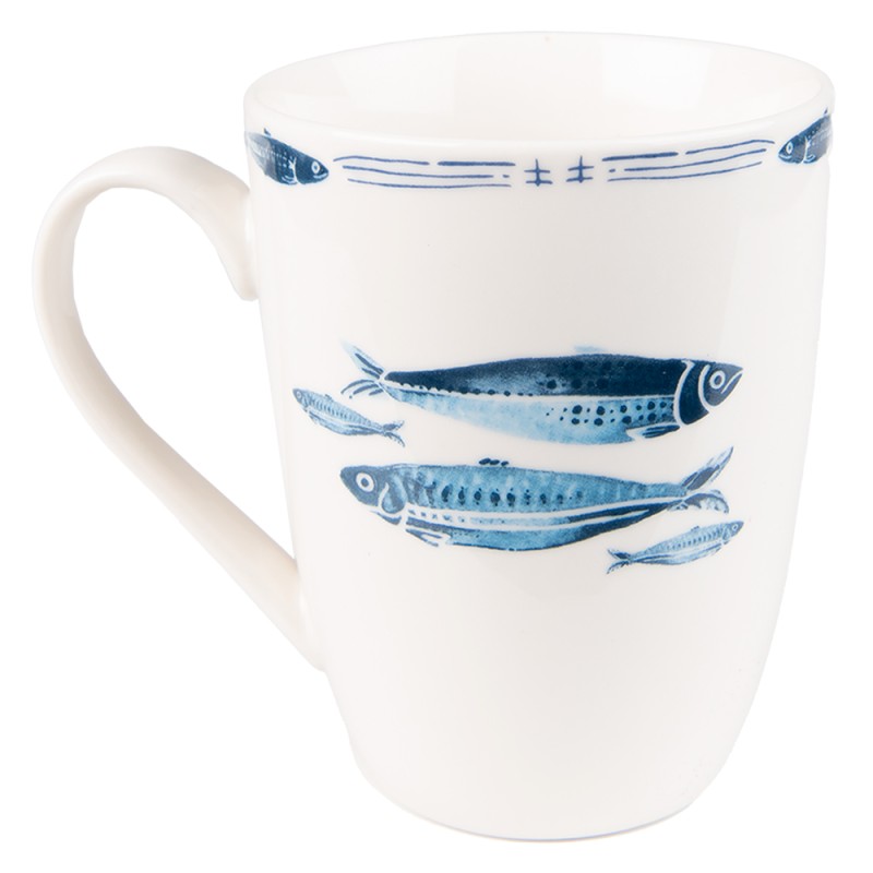 Clayre & Eef Tasse 330 ml Weiß Blau Porzellan Fische