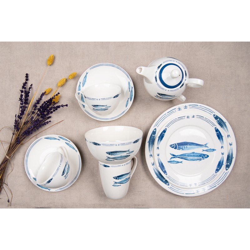 Clayre & Eef Mug 330 ml White Blue Porcelain Fishes