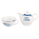 Clayre & Eef Tea for One 400 ml Blanc Bleu Porcelaine Poissons