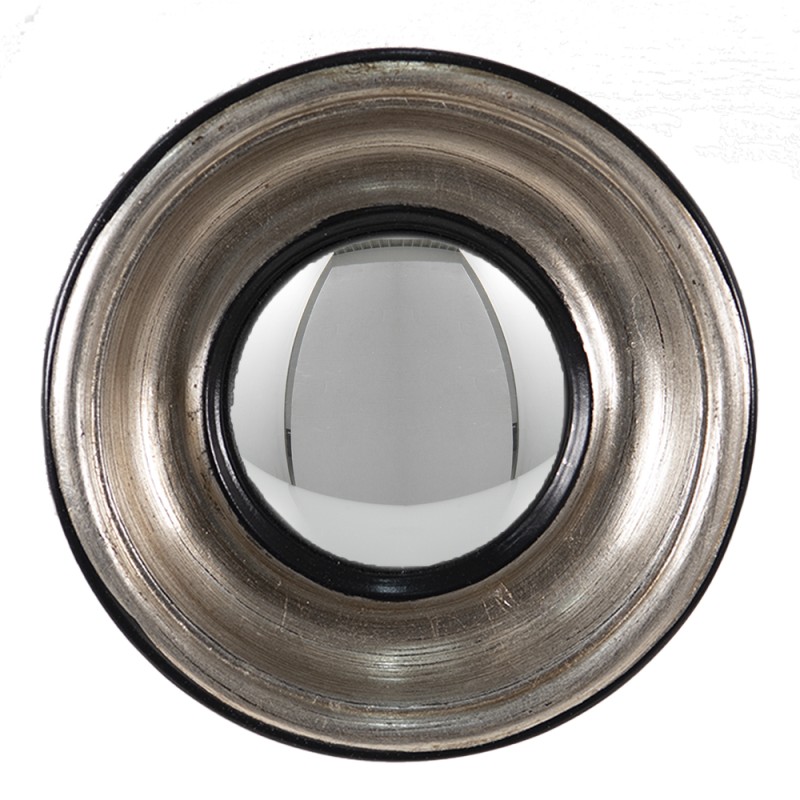 Clayre & Eef Mirror Ø 18 cm Silver colored Black Plastic Round