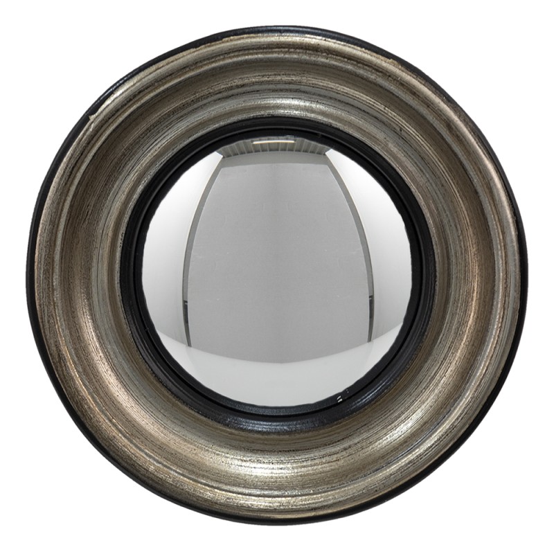 Clayre & Eef Mirror Ø 23 cm Silver colored Black Plastic Round