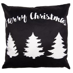 Clayre & Eef Kissenbezug 45x45 cm Schwarz Weiß Polyester Quadrat Weihnachtsbaum Merry Christmas