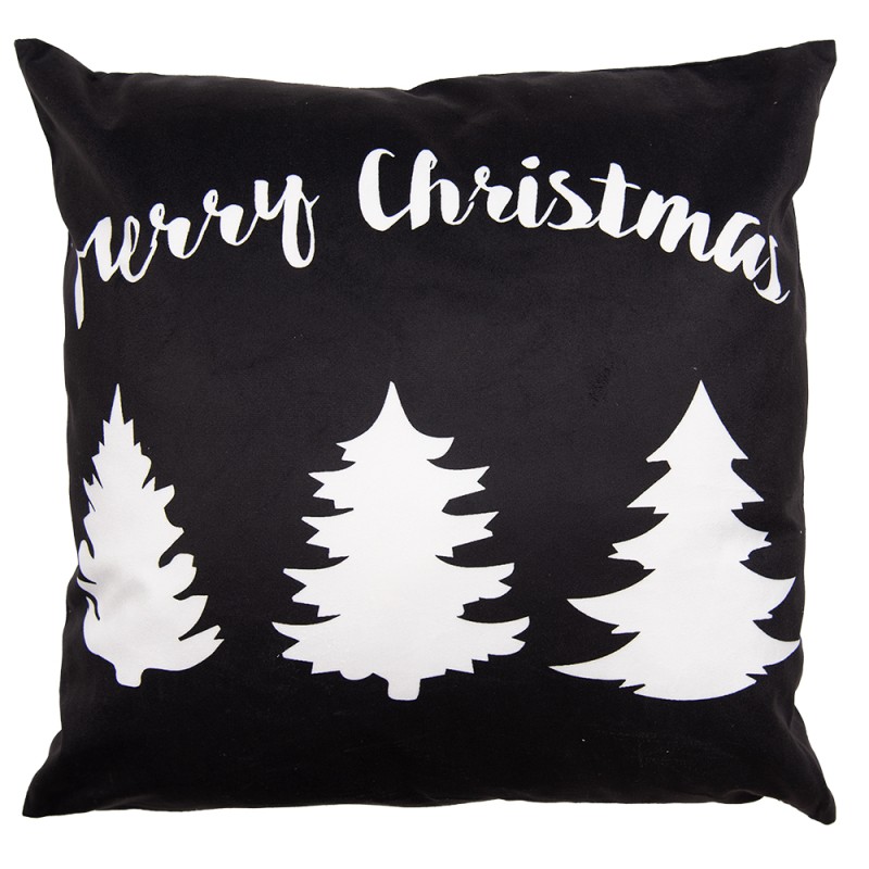 bijlage Injectie donor Clayre & Eef Kussenhoes 45x45 cm Zwart Wit Polyester Vierkant Kerstboom