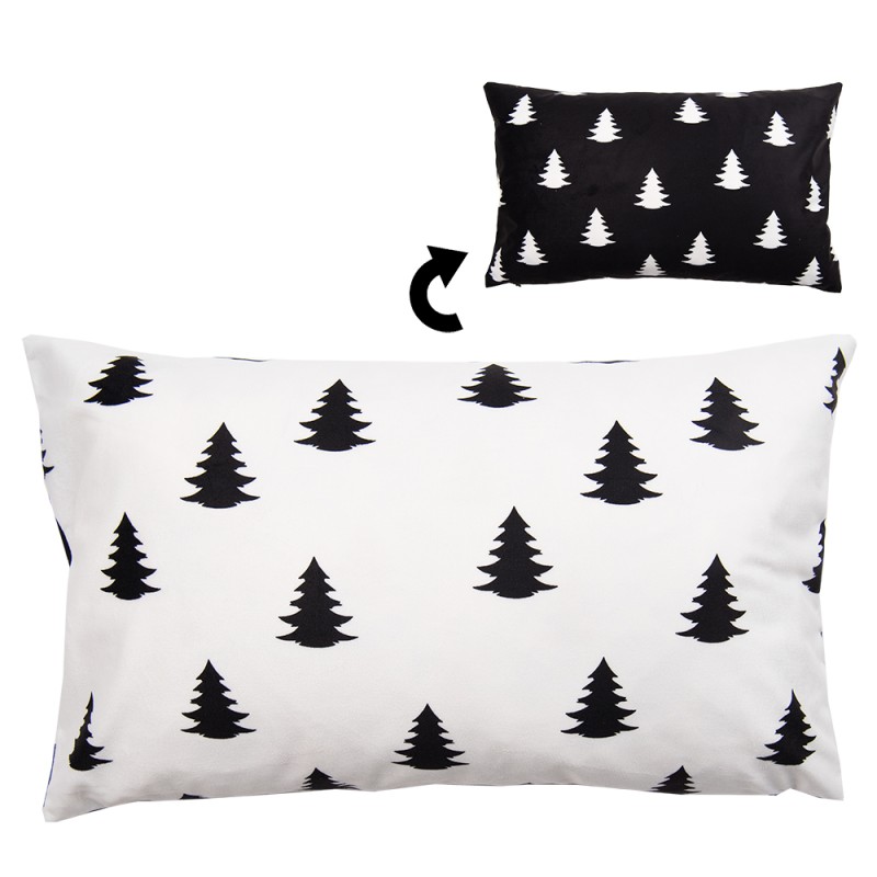 Clayre & Eef Cushion Cover 30x50 cm White Black Polyester Rectangle Christmas Tree