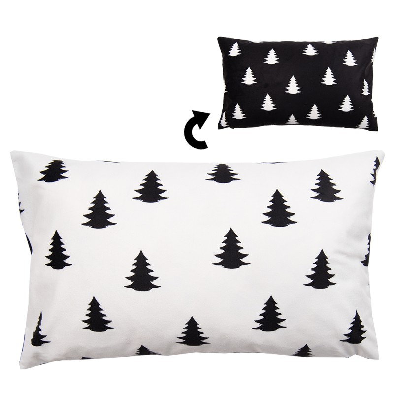 Clayre & Eef Housse de coussin 30x50 cm Blanc Noir Polyester Rectangle Sapin de Noël