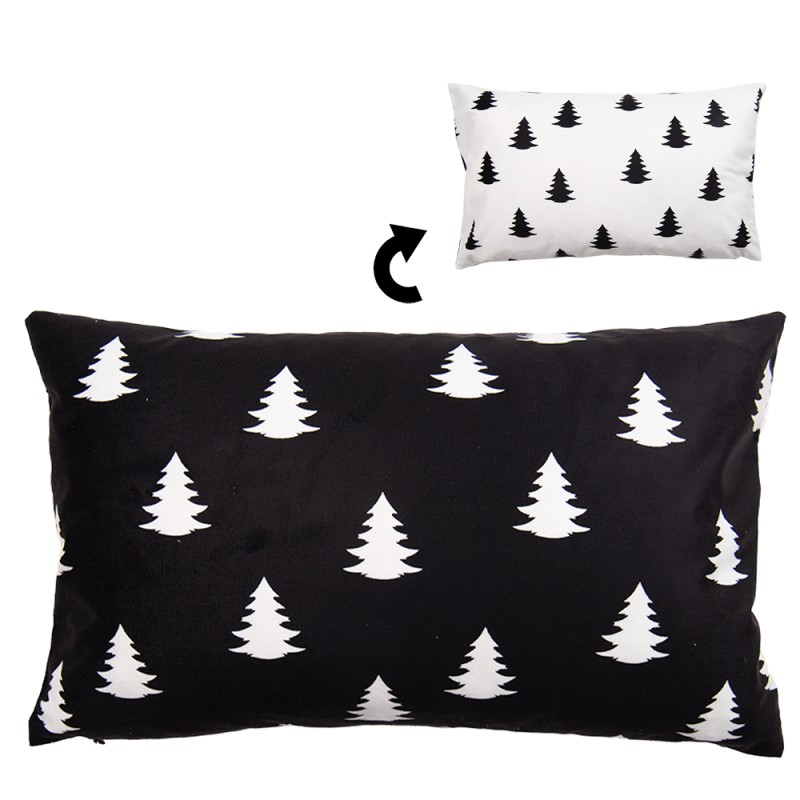 Clayre & Eef Cushion Cover 30x50 cm White Black Polyester Rectangle Christmas Tree