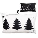 Clayre & Eef Housse de coussin 30x50 cm Blanc Noir Polyester Rectangle Sapin de Noël Believe