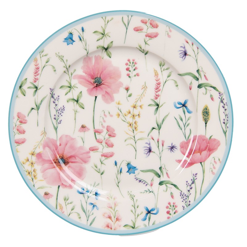 Clayre & Eef Breakfast Plate Ø 19 cm White Pink Porcelain Flowers