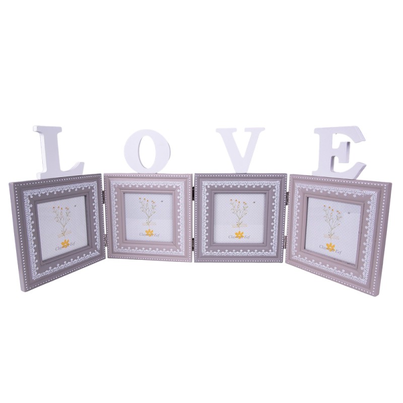 Clayre & Eef Photo Frame 10x10 cm (4) Grey White MDF Rectangle Love
