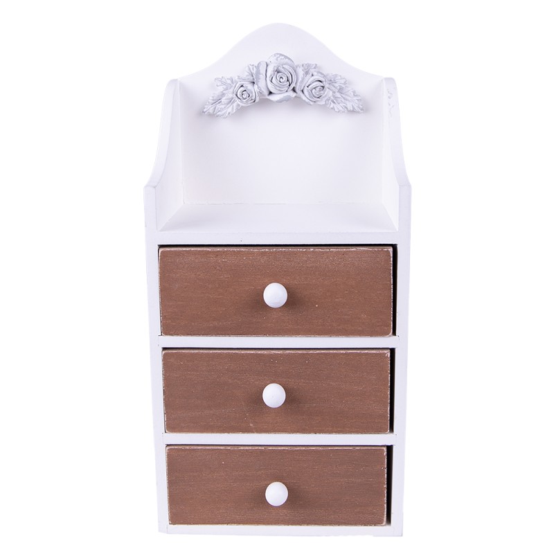 Clayre & Eef Drawer Chest 13x9x27 cm White Brown MDF Plastic