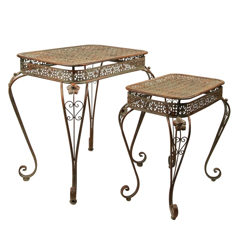Clayre & Eef Side Table Set of 2 Green Brown Iron