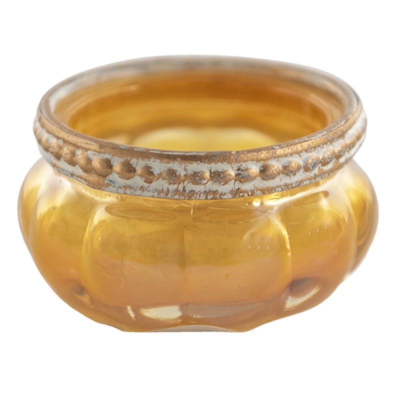 Clayre & Eef Tealight Holder Ø 6x4 cm Yellow Gold colored Glass Metal Round