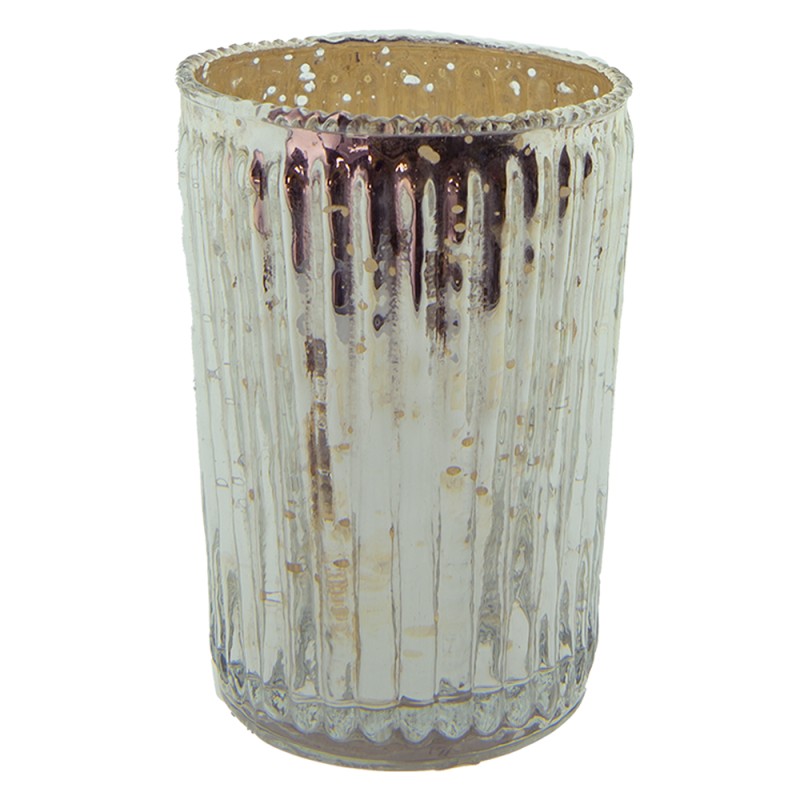 Clayre & Eef Teelichthalter Ø 6x9 cm Silberfarbig Glas Rund