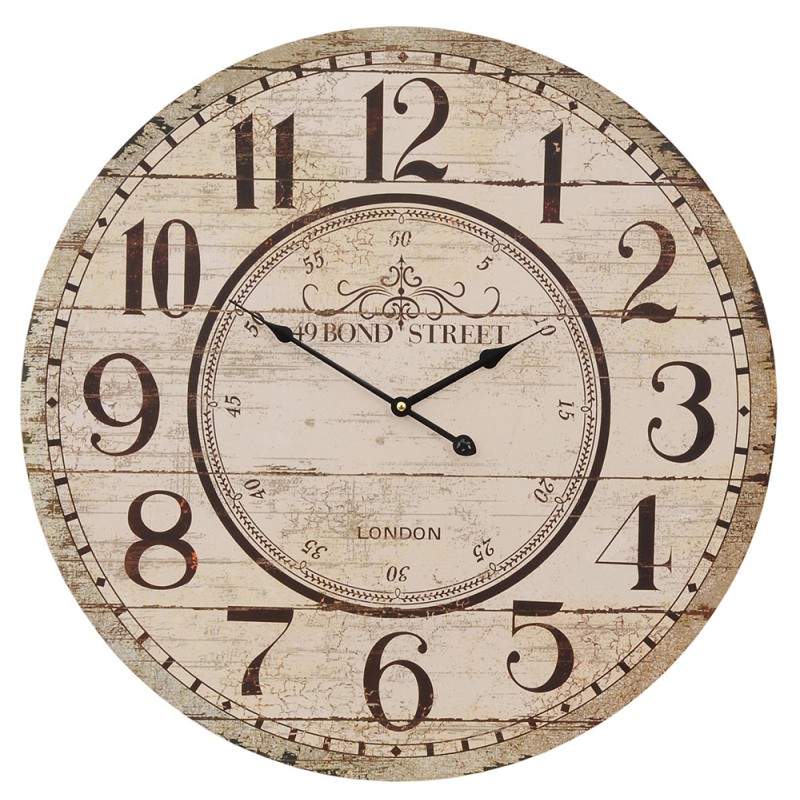 Clayre & Eef Horloge mural Ø 60 cm Beige MDF Rond