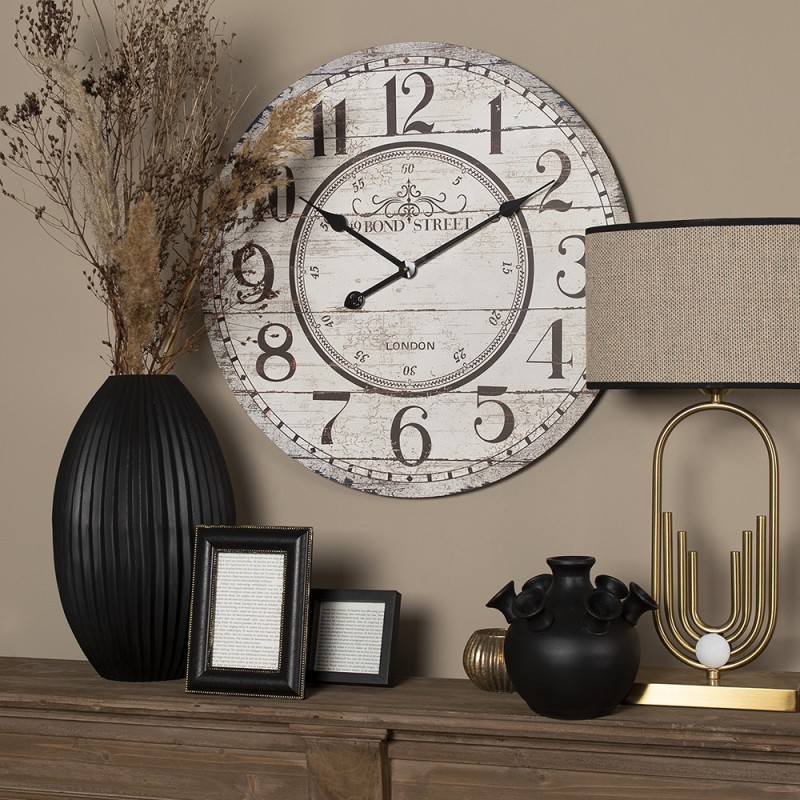 Clayre & Eef Wandklok  Ø 60 cm Beige MDF Rond