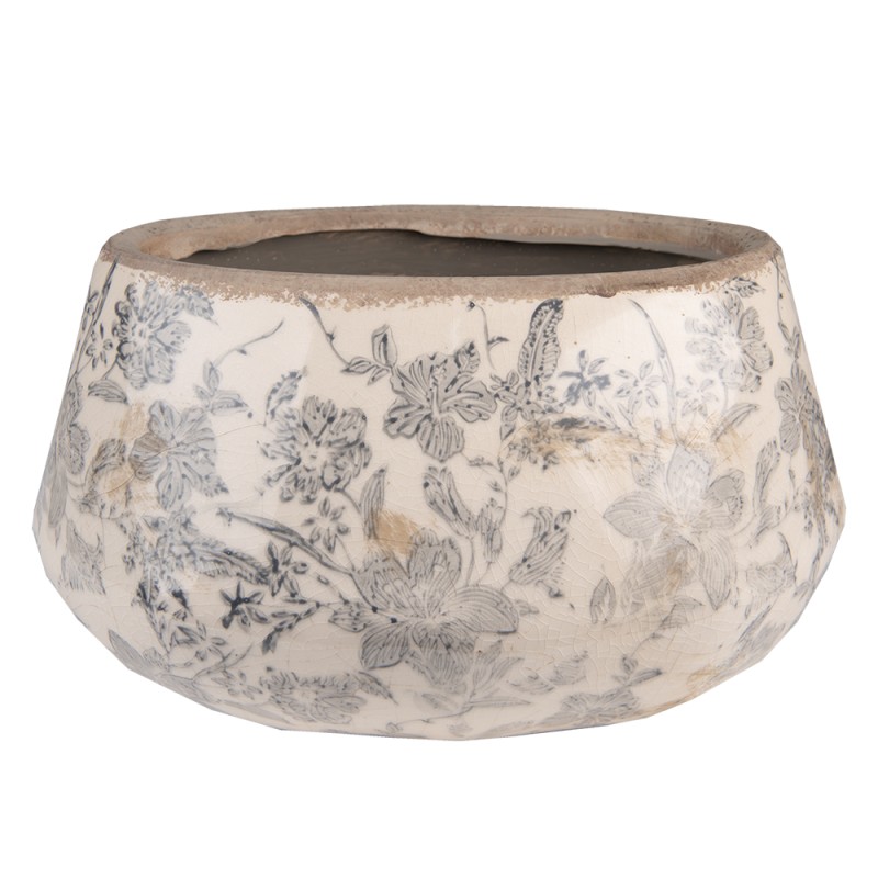 Clayre & Eef Fioriera 25x17x14 cm Grigio Beige Ceramica Ovale Fiori