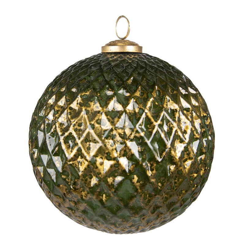 Clayre & Eef Weihnachtskugel XL Ø 15 cm Grün Goldfarbig Glas