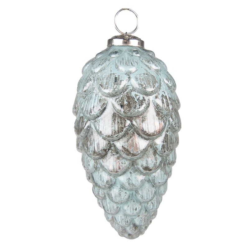 Clayre & Eef Christmas Bauble Ø 8 cm Turquoise Glass Metal