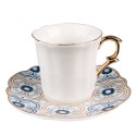 Clayre & Eef Cup and Saucer 95 ml White Blue Porcelain