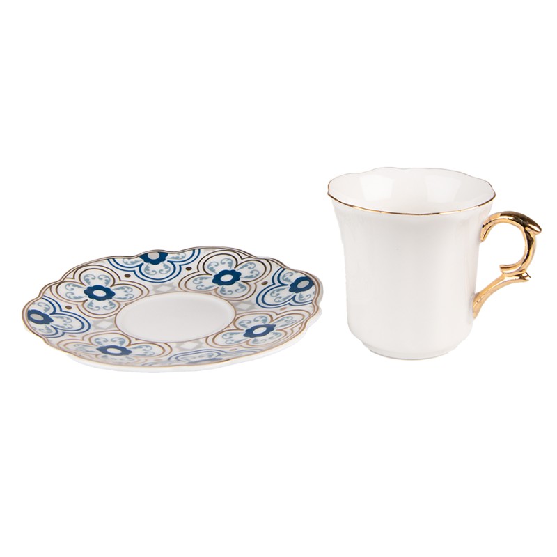 Clayre & Eef Cup and Saucer 95 ml White Blue Porcelain
