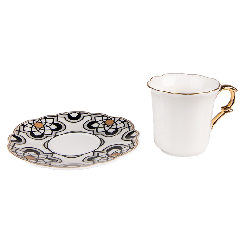 Clayre & Eef Cup and Saucer 95 ml White Black Porcelain