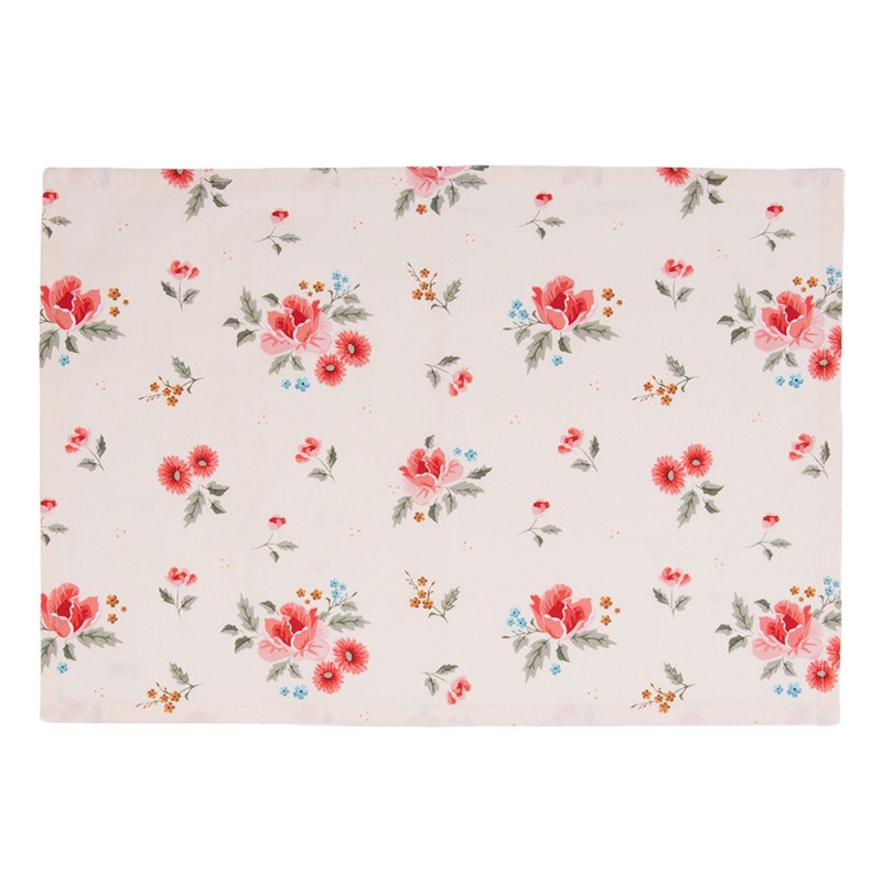 Clayre & Eef Placemats Set of 6 48x33 cm Beige Cotton Rectangle Roses