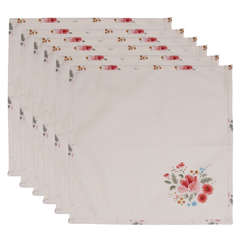 Clayre & Eef Napkins Cotton Set of 6 40x40 cm Beige Cotton Square Roses