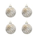 Clayre & Eef Christmas Bauble Set of 4 Ø 6 cm Gold colored White Glass Round