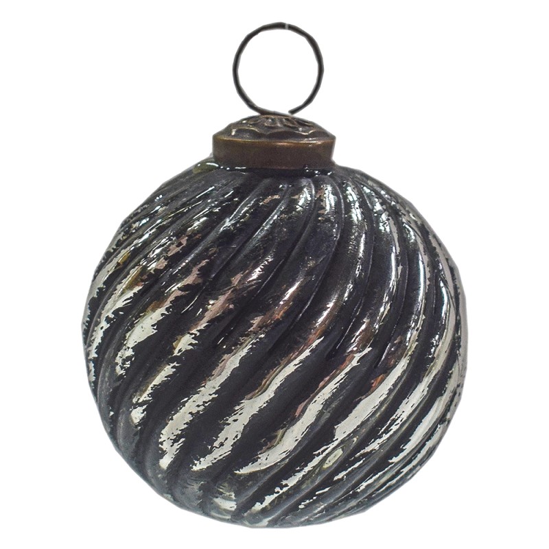 Clayre & Eef Kerstbal  Ø 7 cm Zwart Zilverkleurig Glas