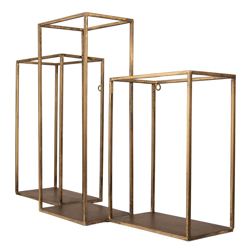 Clayre & Eef Wall Rack 65x19x44 cm Gold colored Iron