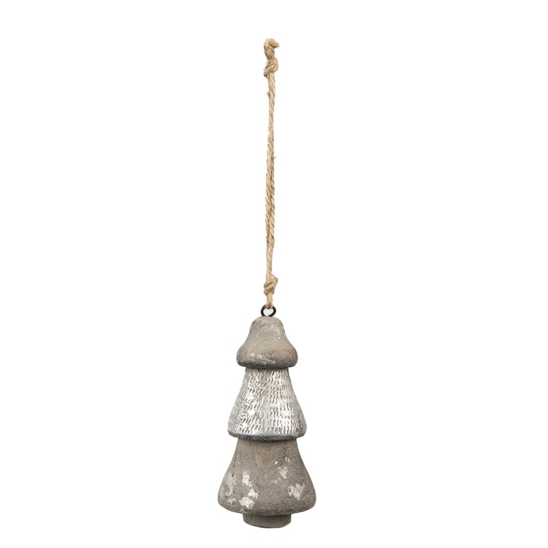 Clayre & Eef Christmas Ornament Christmas Tree Ø 6x13 cm Silver colored Wood