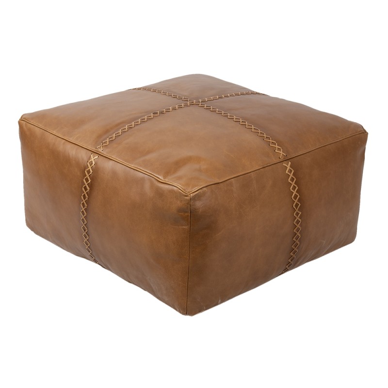 Clayre & Eef Pouf 70x70x38 cm Brown Leather Square