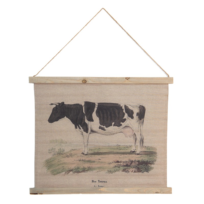 Clayre & Eef Wall Tapestry Cow 64x53 cm Beige Jute Rectangle